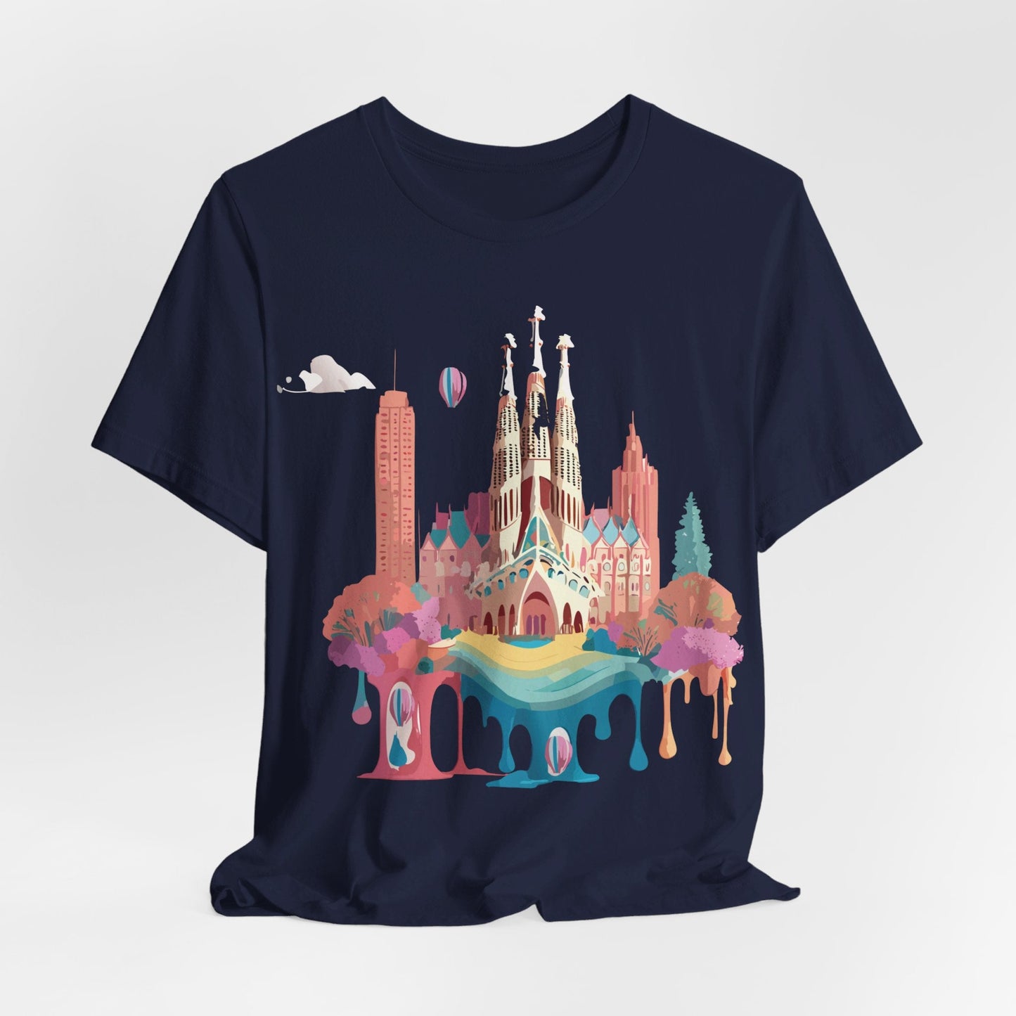 Adelpha Barcelona Themed Graphic Tee Unisex Short Sleeve Art Design For Everyday Comfort