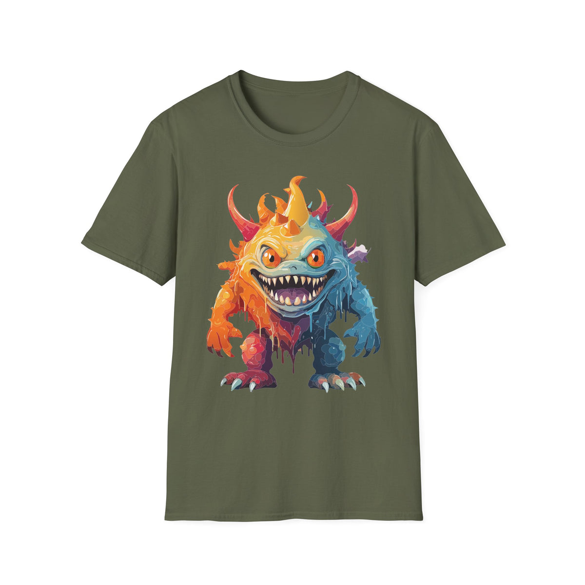 Colorful Monster T-Shirt — Vibrant Rainbow Creature Cartoon Graphic Tee Unisex 100 Cotton Gildan T-Shirt