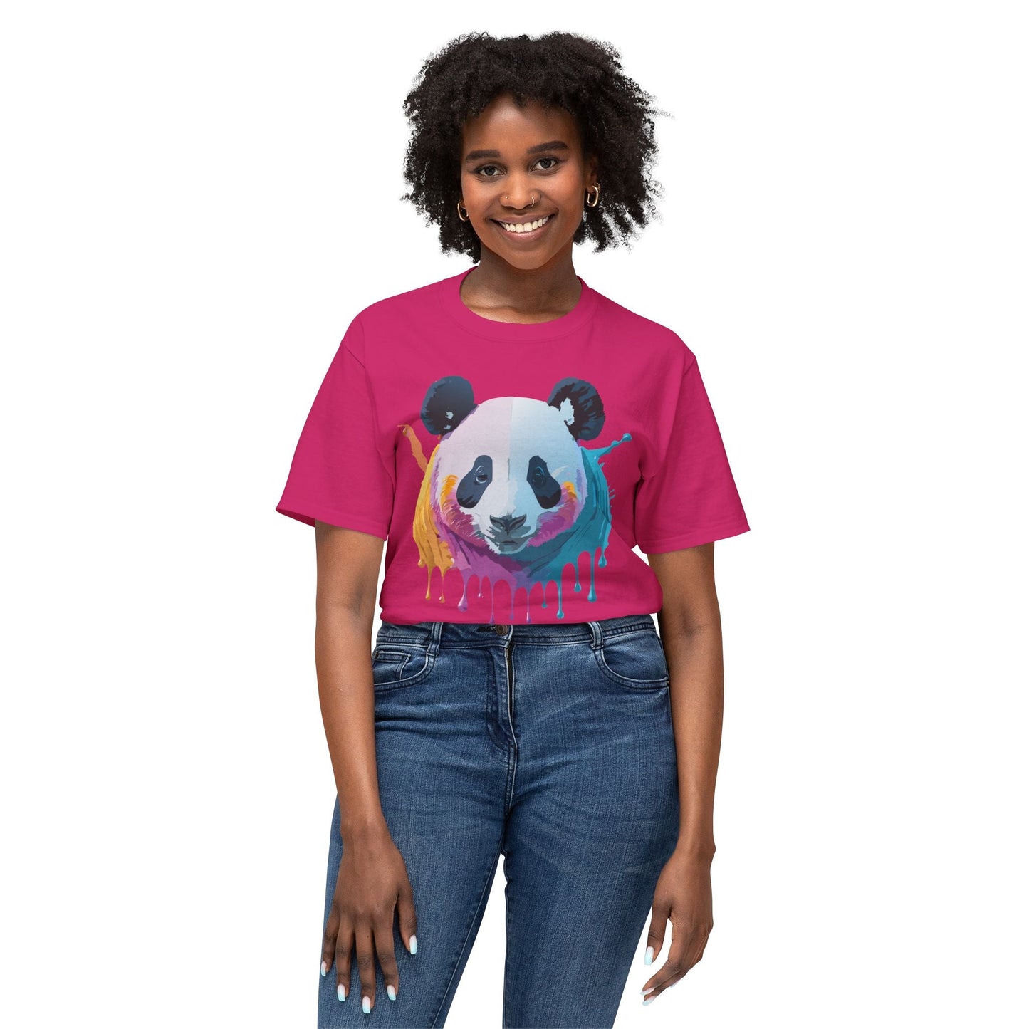 Unisex Panda Art Tee With Floral Print Premium Vintage Style HD Cotton Shirt Comfortable