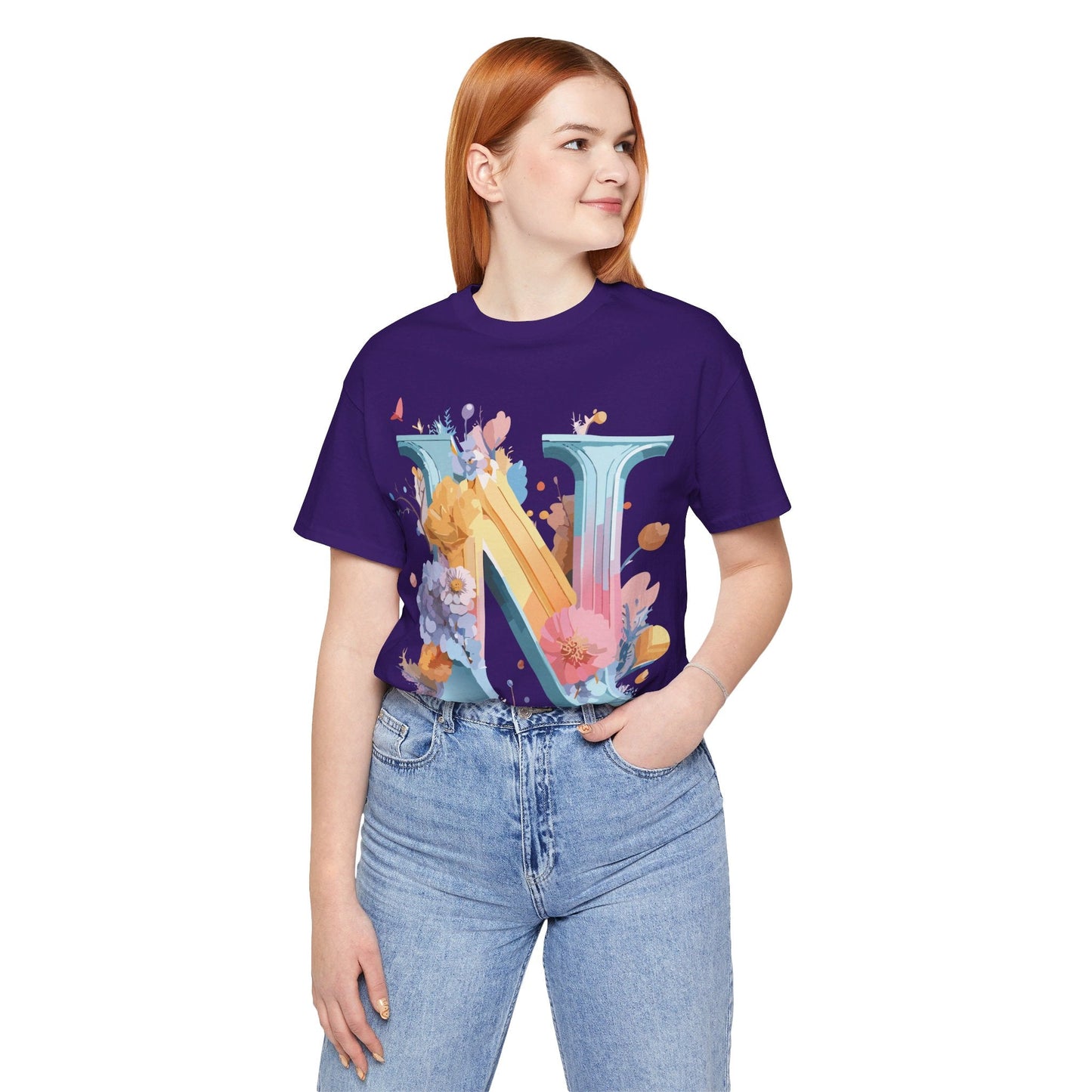 Letter N Shirt Unisex Graphic Tee With Vintage Inspired Artwork By Adelpha Premium Jersey