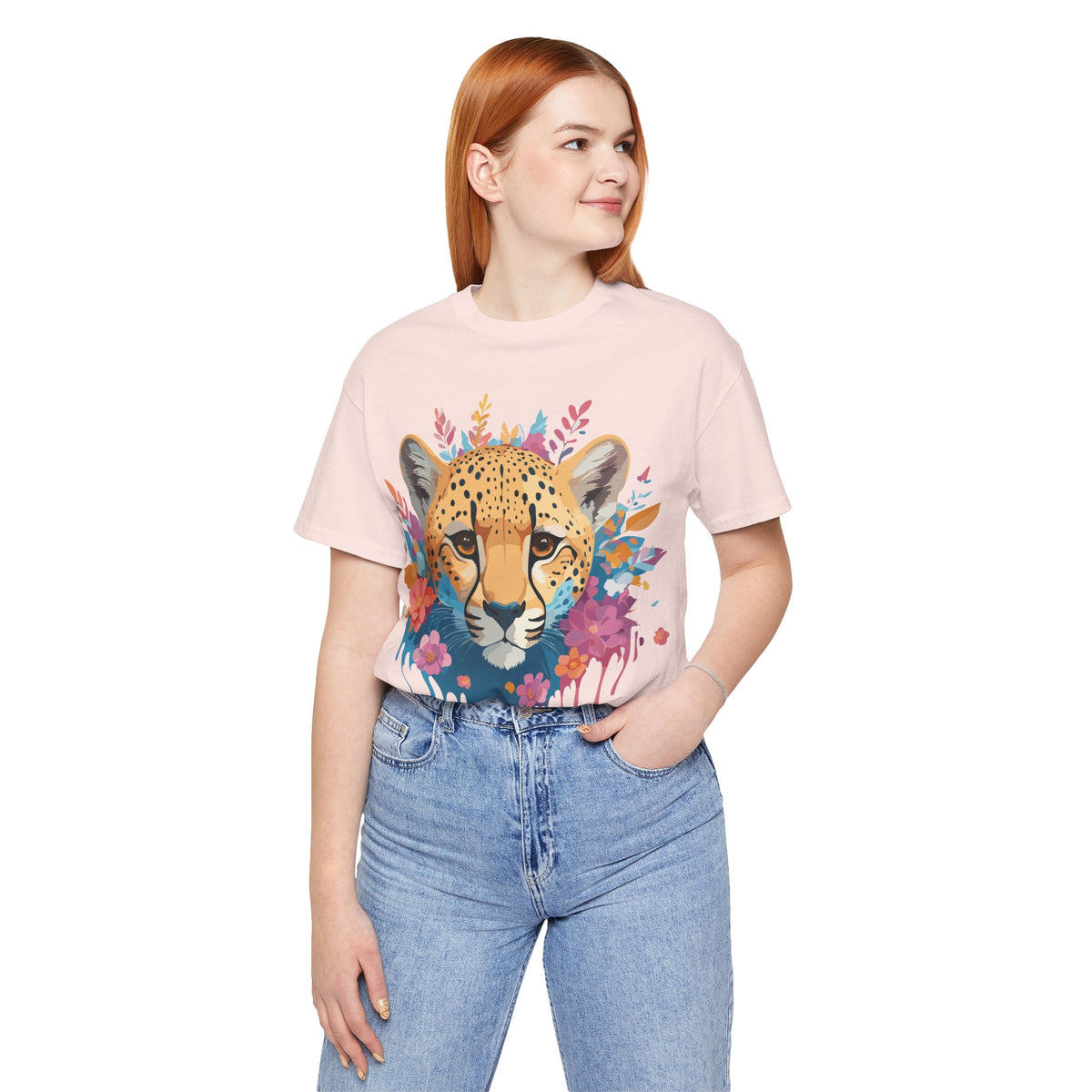 Cheetah Graphic Unisex Cotton Bella+Canvas Tee with Art Animal Design e9