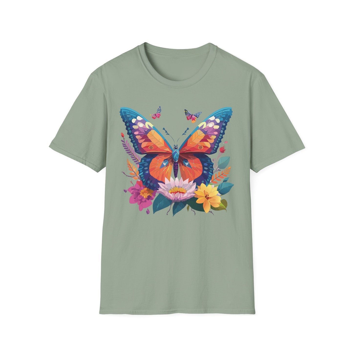 Butterfly Print Unisex T Shirt Softstyle 64000 Monarch Butterfly Themed Tee Ring Spun Cotton
