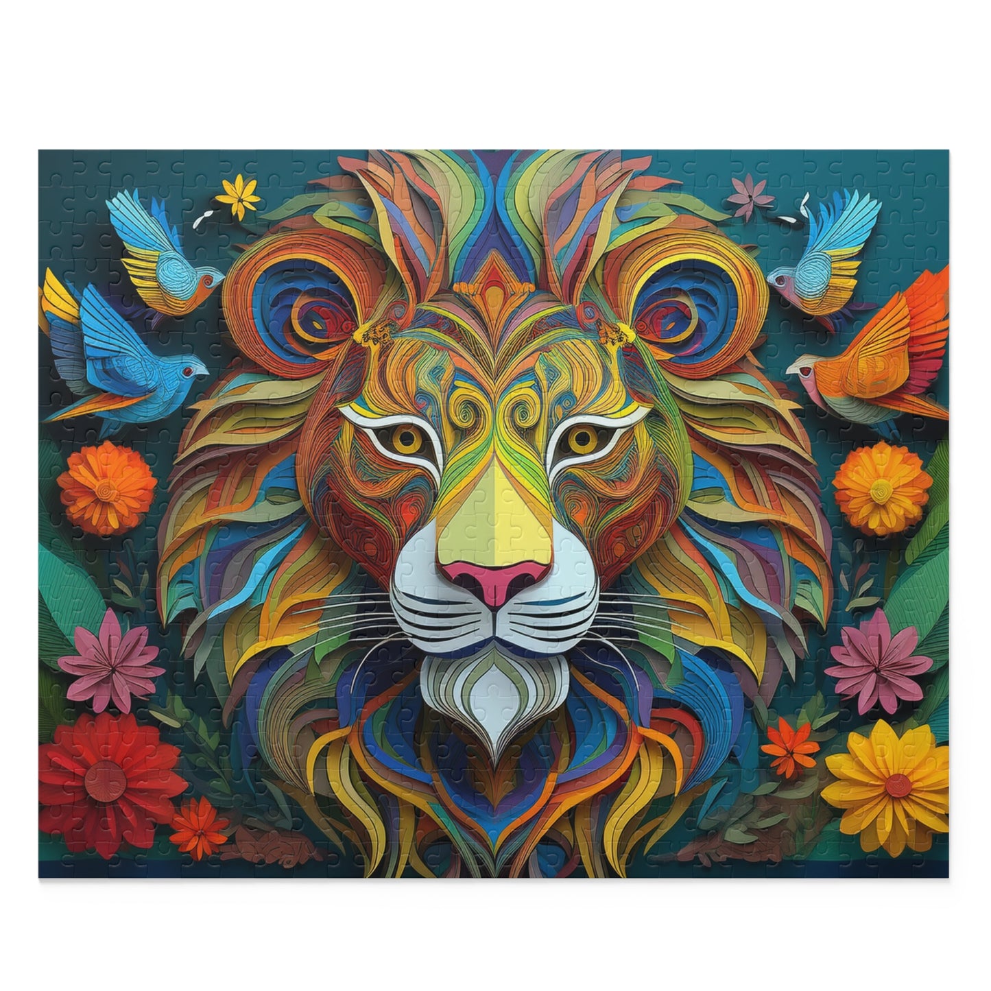 Colorful Lion Face Puzzle 500-Piece  Floral Lion Puzzle 500-Piece Ages 9+
