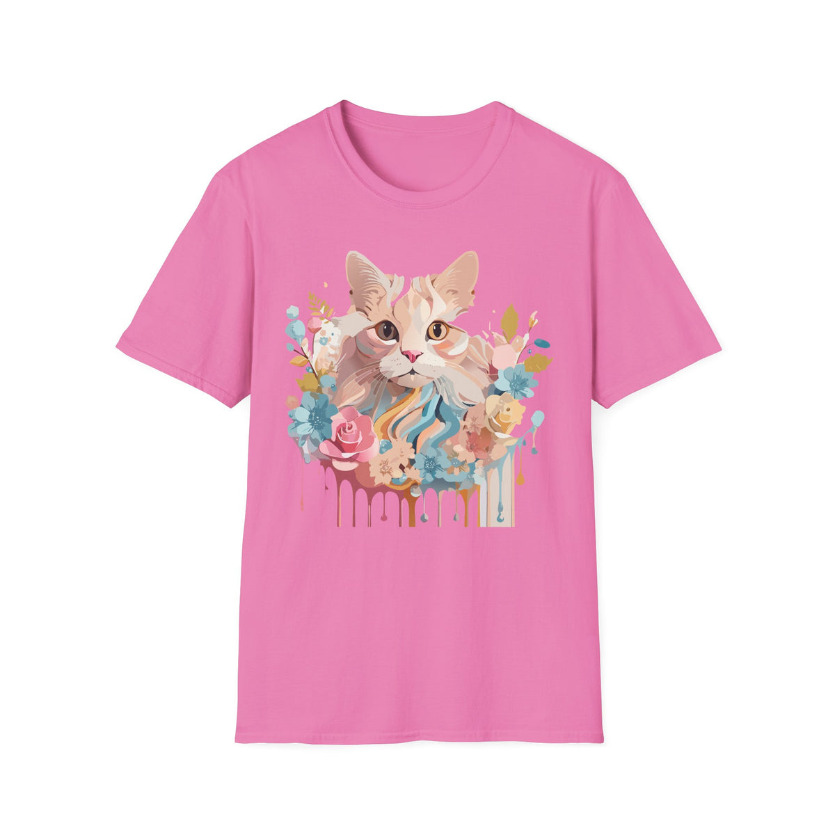 Pastel Floral Cat Portrait T-Shirt | Watercolor Kitten Tee