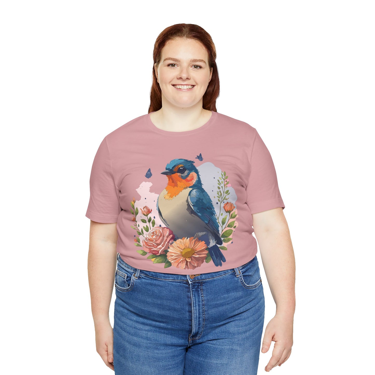 Floral Bird Tee, Animal Shirt, Bird Shirt, Floral Tee, Flower T-shirt, T-Shirt with Animal