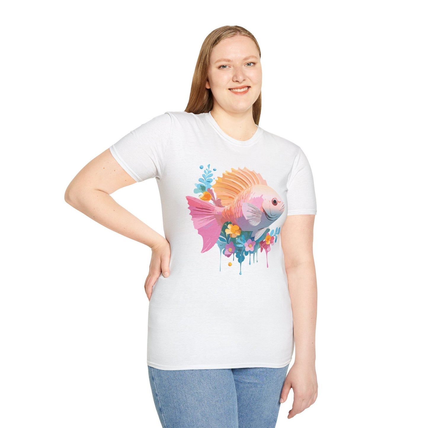 Fish Art Design Graphic Tee Shirt Unisex Softstyle Cotton Short Sleeve Comfort Fit Everyday Wear
