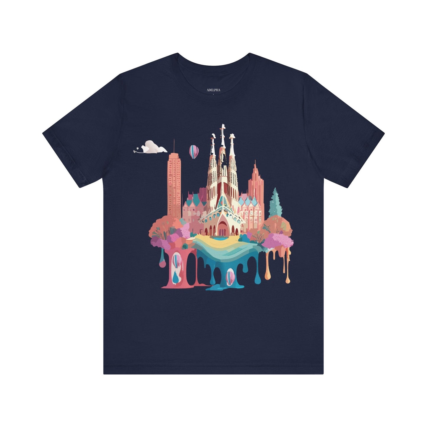 Adelpha Barcelona Themed Graphic Tee Unisex Short Sleeve Art Design For Everyday Comfort
