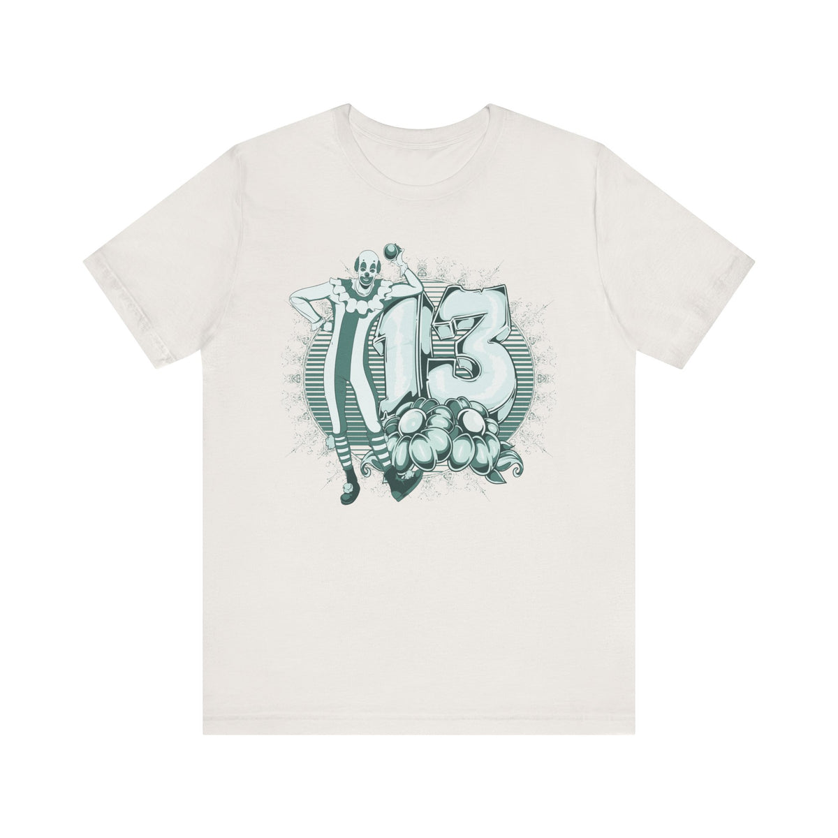Lucky Number 13 Clown Illustration T-Shirt Vintage Numbers Floral Motif Unisex Cotton Art-39