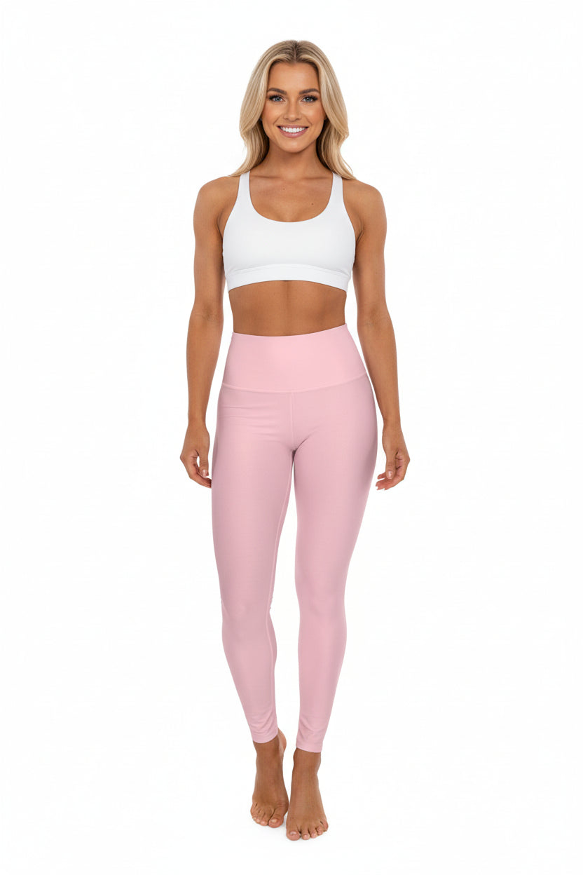 High-Waisted Pastel Pink Yoga Leggings Women's Seamless Poly-Span Stretchy Light Pink Activewear Pants