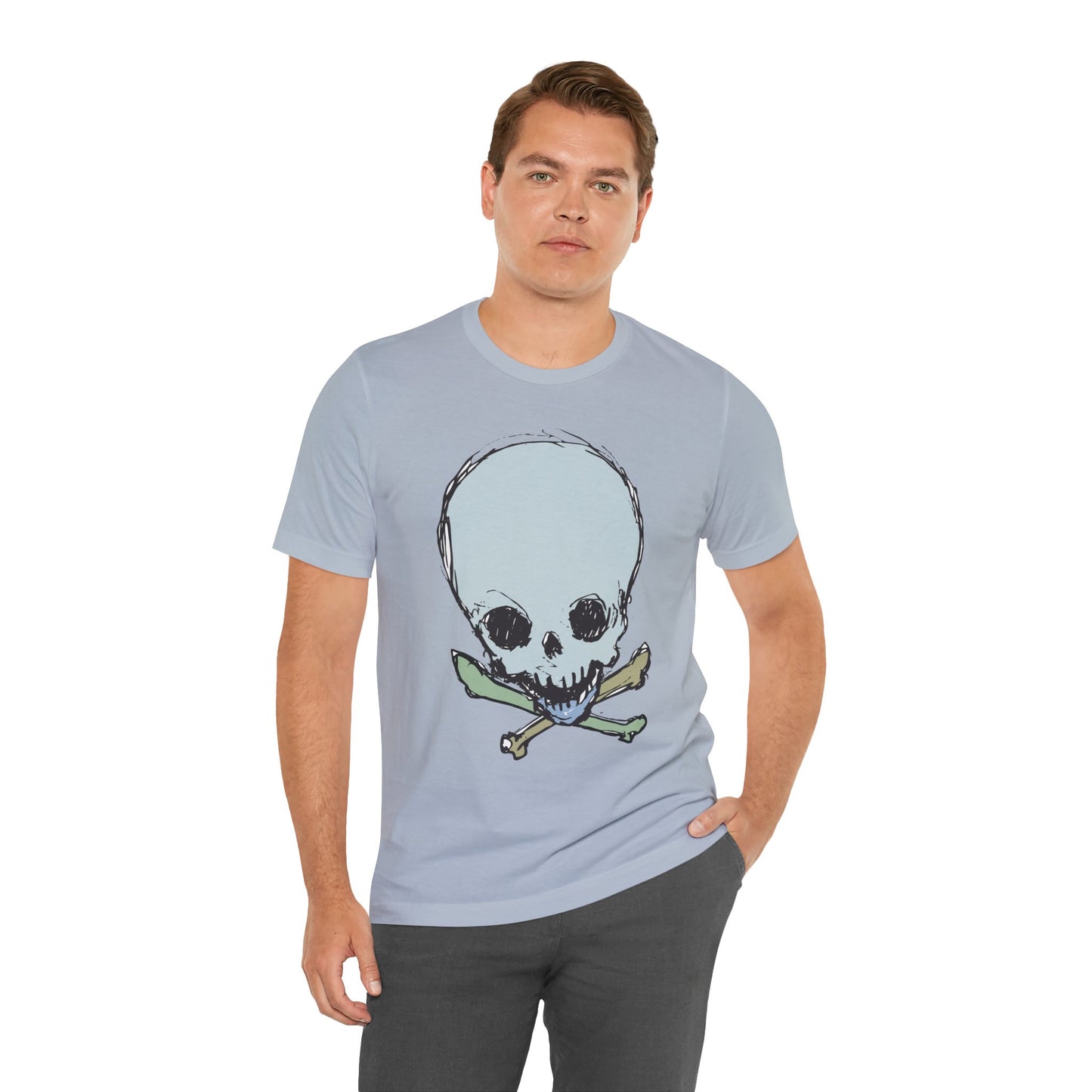 Lt Blue Skull Graphic Design Tee, Skull Shirt, Vintage Tees, Art Design T-Shirt, Vintage Graphic Tee, Art Shirts with Skulls