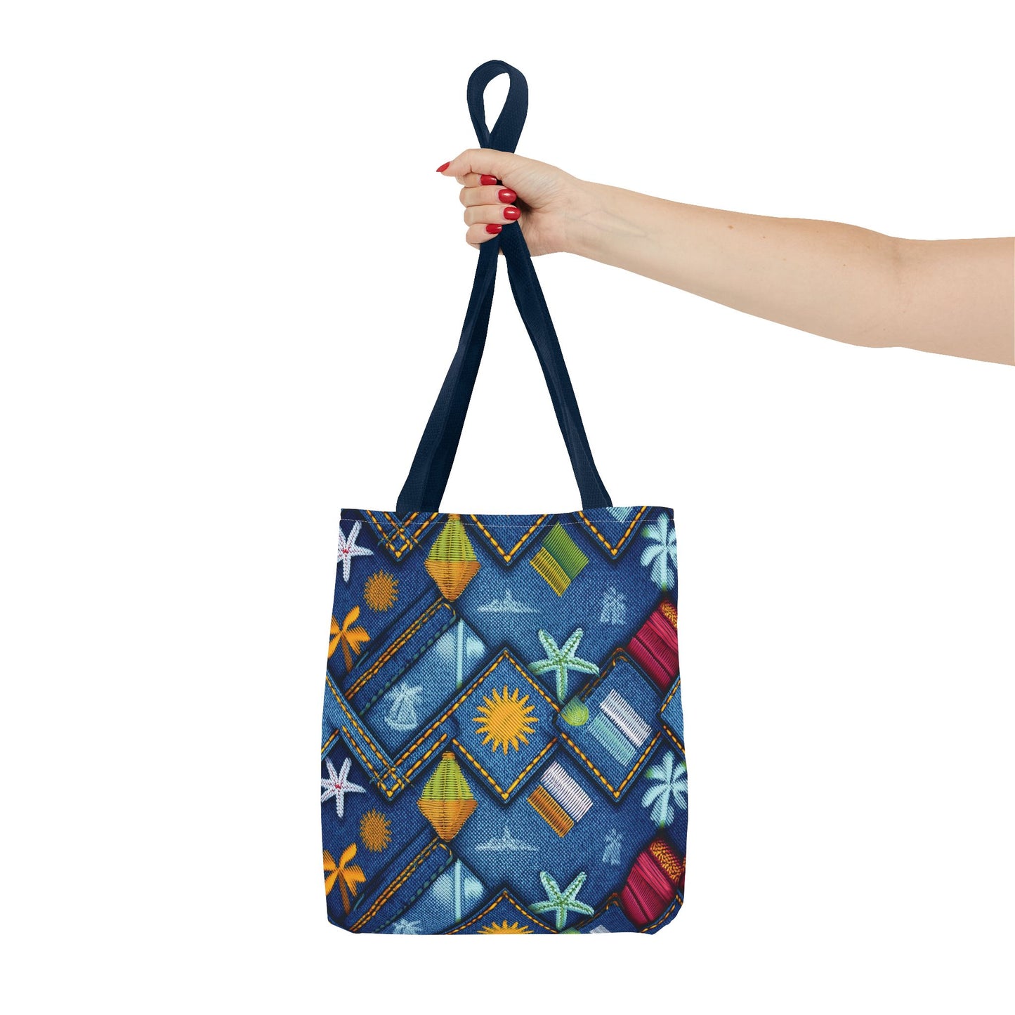 Denim Fabric Imitation Print Unisex Canvas Bag Poly Spun 3 Sizes Tote Bag 182-2