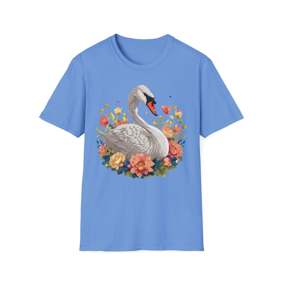 Swan with Watercolor Flowers T-Shirt | Floral Swan Illustration