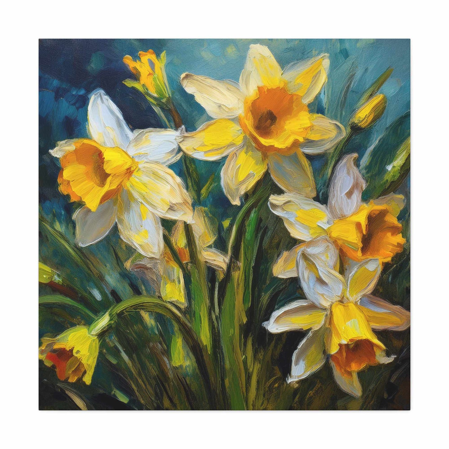 Narcissus Print Canvas, Floral Oil Paint Print 20x20, 24x24, 30x30, 32x32, 36x36 Art Design Pine-Wood Inner Frame MC-176