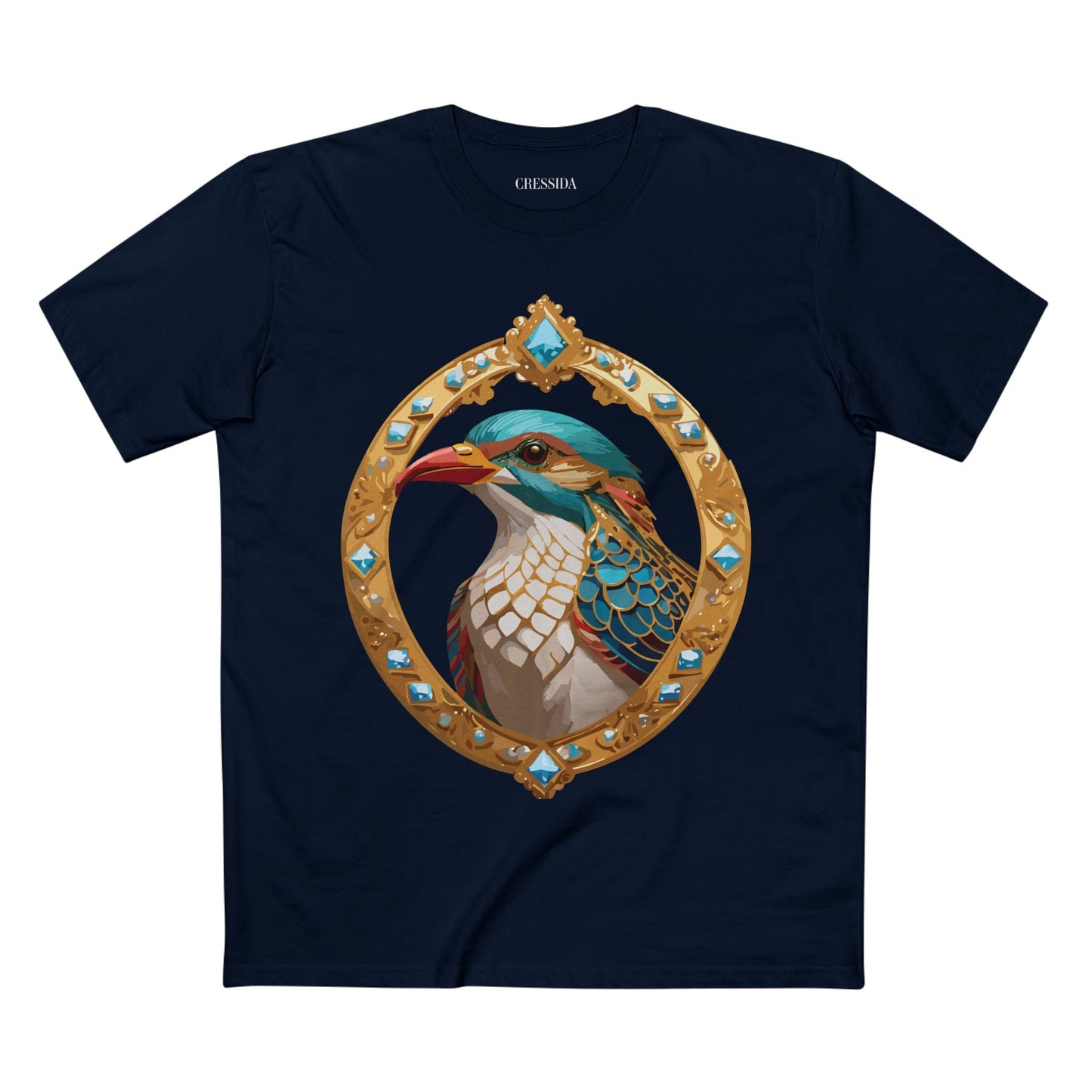 Bird Graphic Unisex 100 Cotton Tee With Unique Animal Golden Medallion Art Design 22