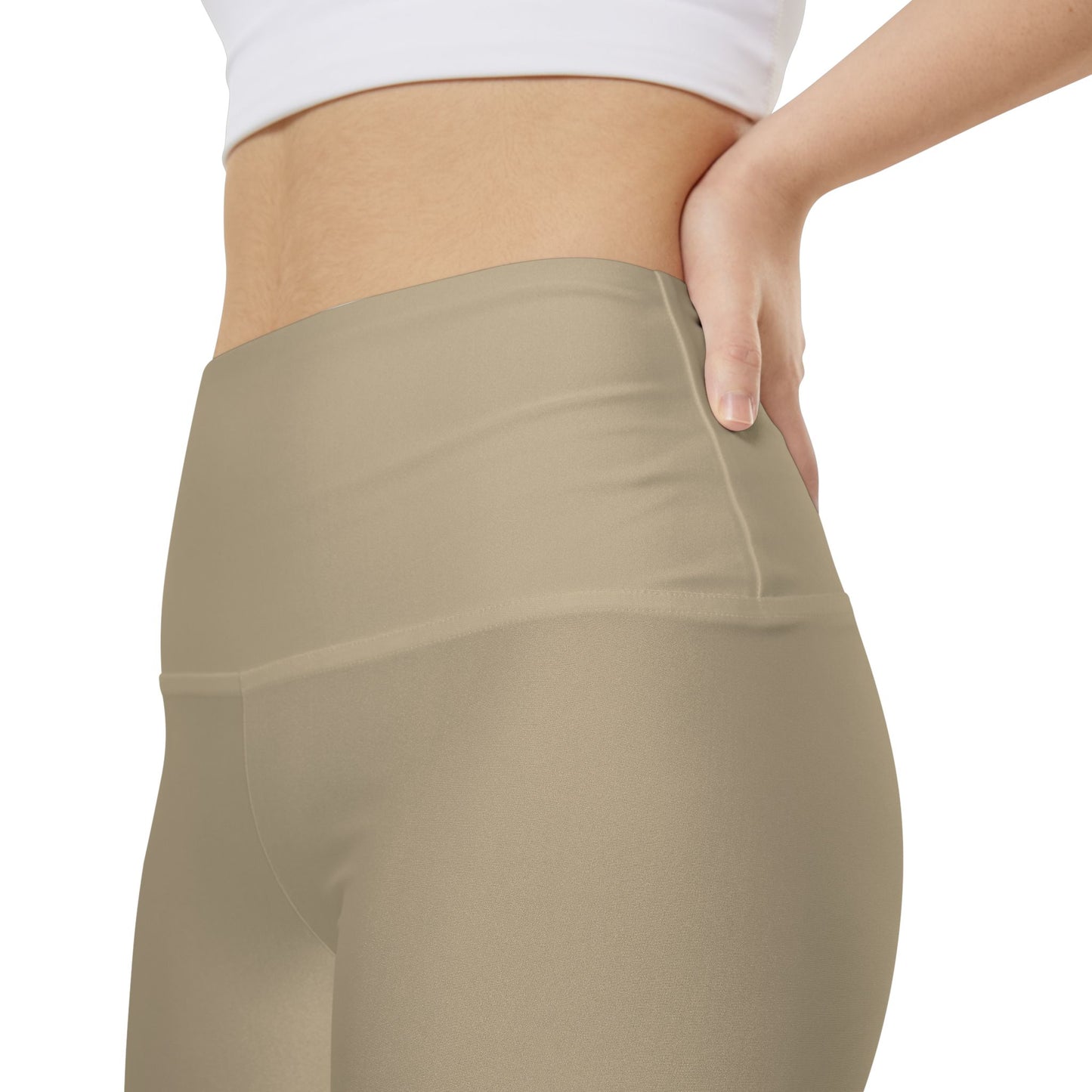 Khaki Beige High-Waist Women's Workout Shorts – Biker Fitness Shorts for Yoga & Running