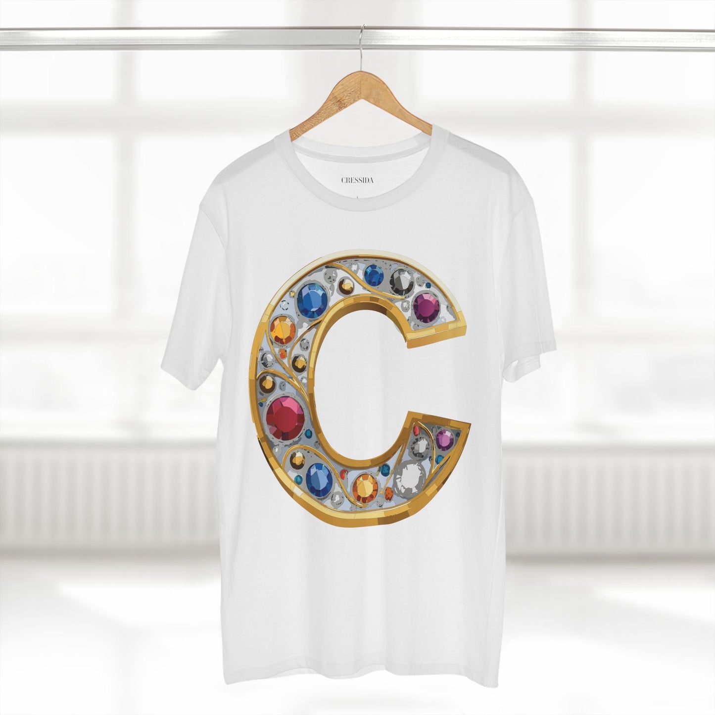 Letter C Graphic Design Tee Unisex 100 Cotton With Antique Gold Letters Artwork T-Shirt