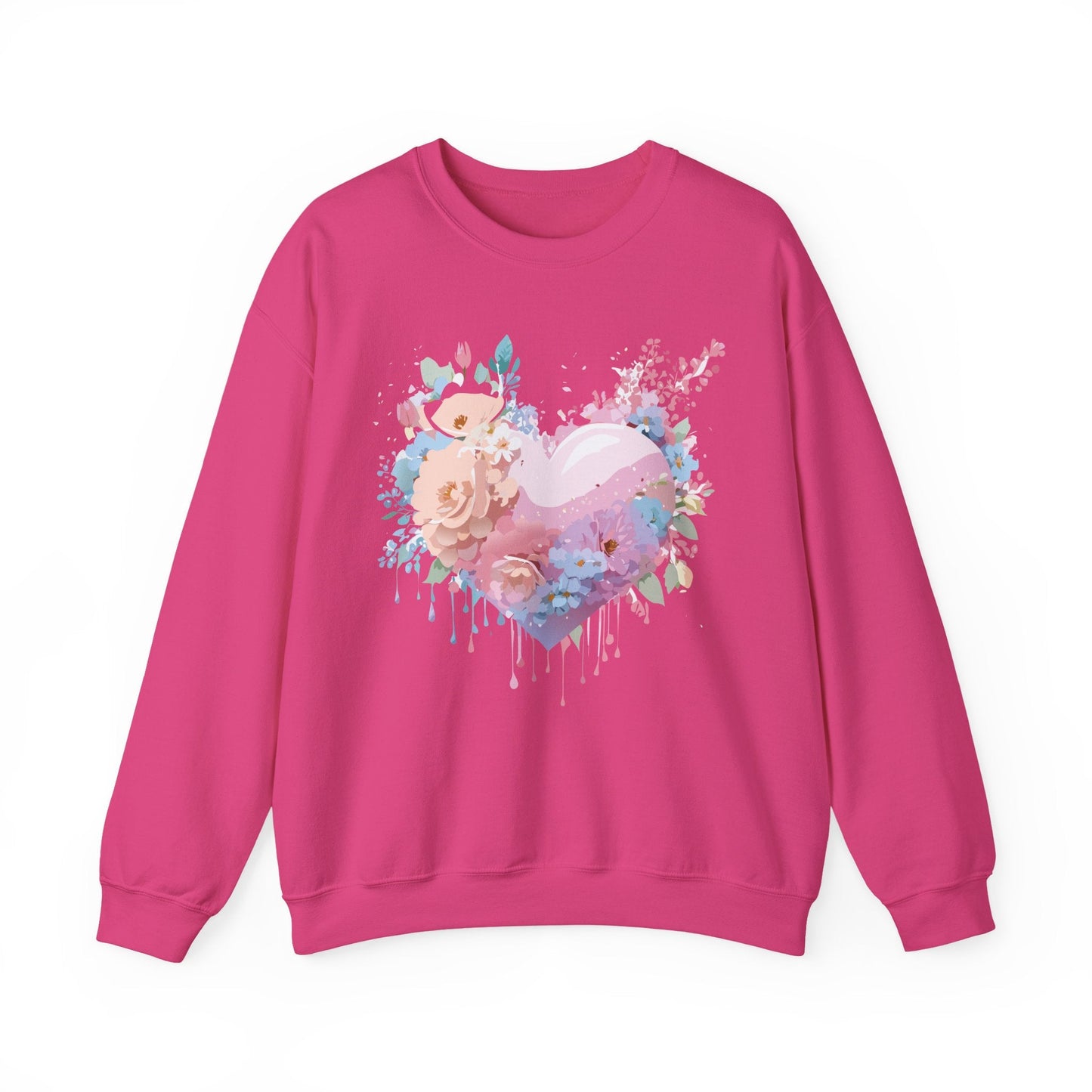 Floral Heart Sweatshirt Unisex Crewneck Valentines Day Floral Love Gildan 18000 Premium