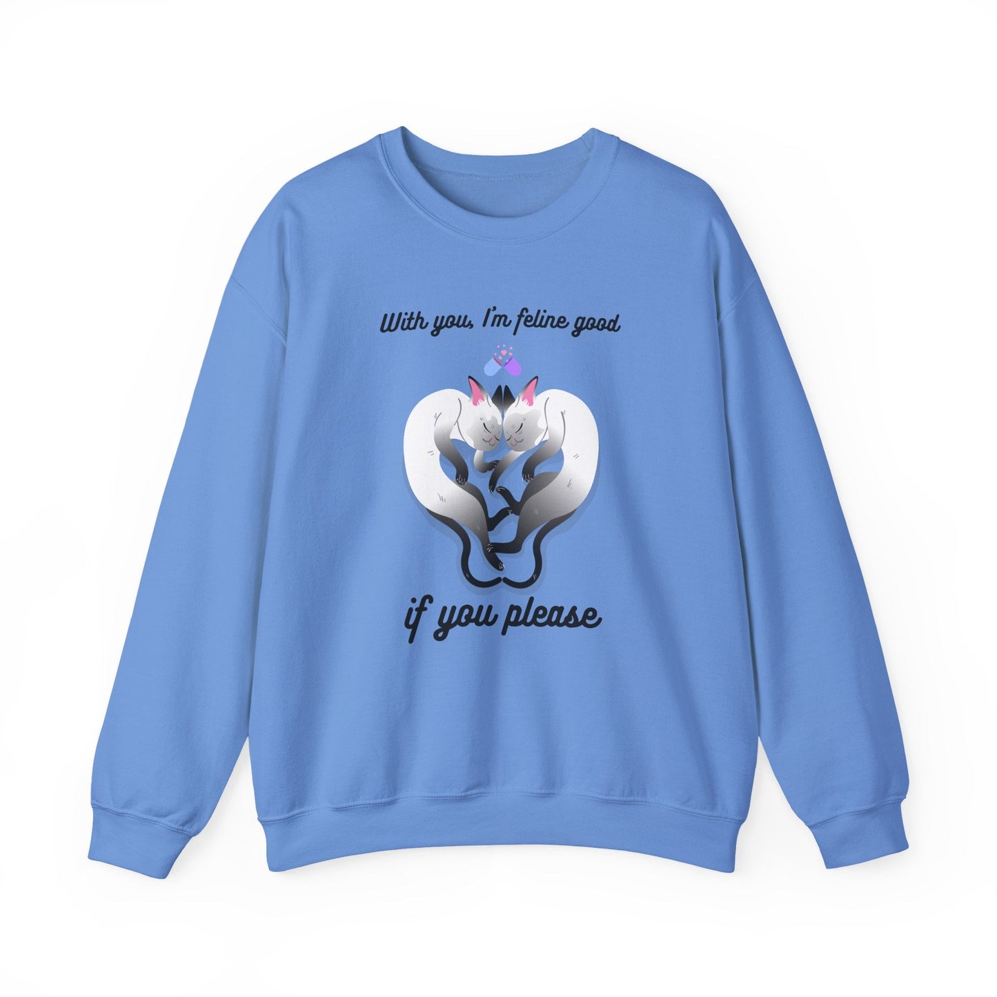 Double Cat Heart Sweatshirt Unisex Fifty Fifty Cotton Poly Valentines Day Sweatshirt