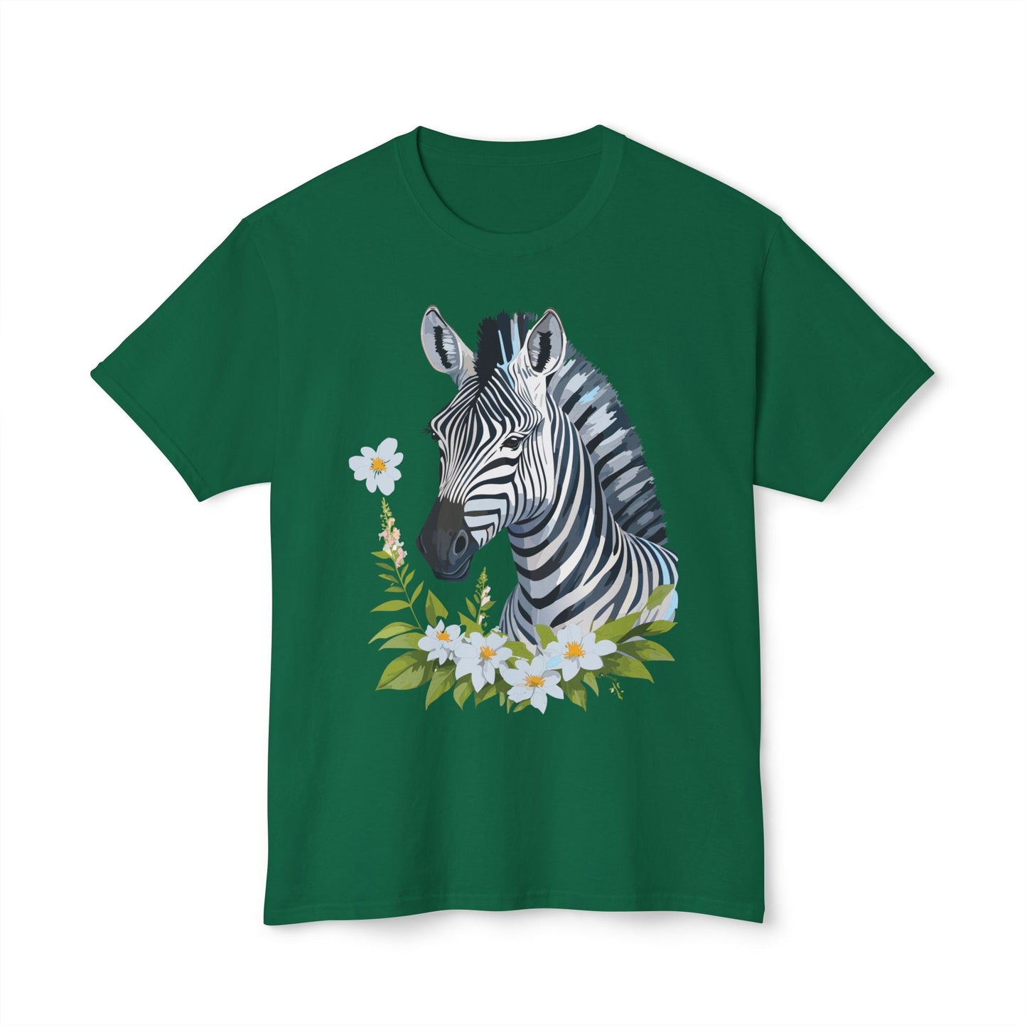 Unisex Zebra Art Print T Shirt 100% Cotton Vintage Floral Tee Made in USA Premium Graphic Tee