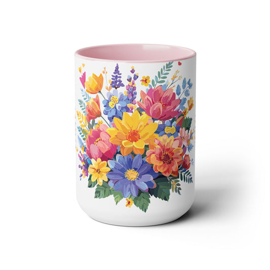 Two-Tone Coffee Mug with flowers