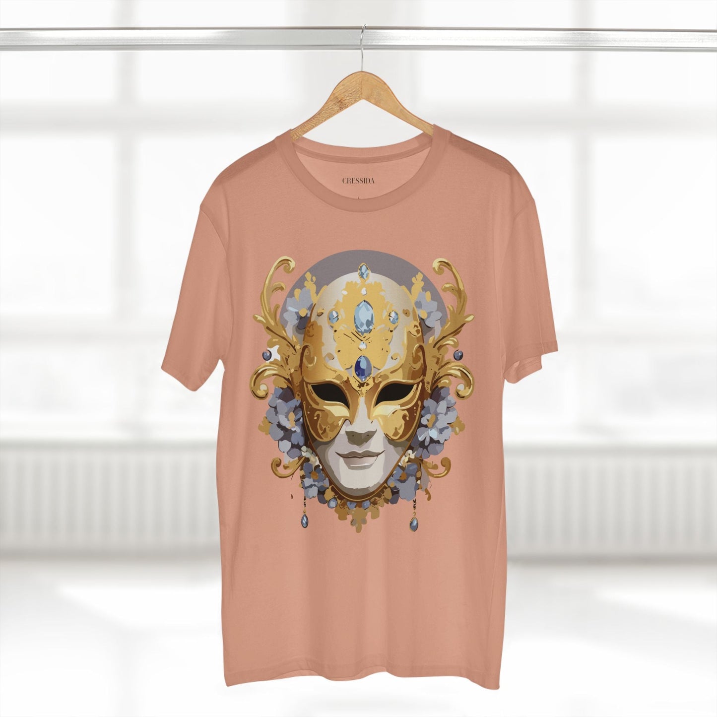 Carnival Mask Graphic T-Shirt Unisex 100 Cotton With Antique Gold Art Design Tee 6