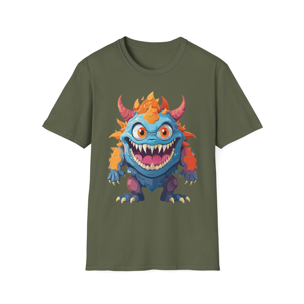 Cute Colorful Monster T-Shirt — Fun Cartoon Demon Cartoon Graphic Tee Unisex 100 Cotton Gildan T-Shirt