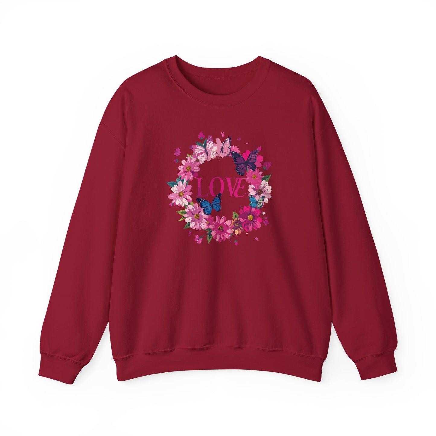 Unisex Floral Love Sweatshirt, Love Floral Sweatshirt, Floral Butterfly Sweatshirt, 50/50 Cotton-Poly Valentine's Day Sweatshirt 04