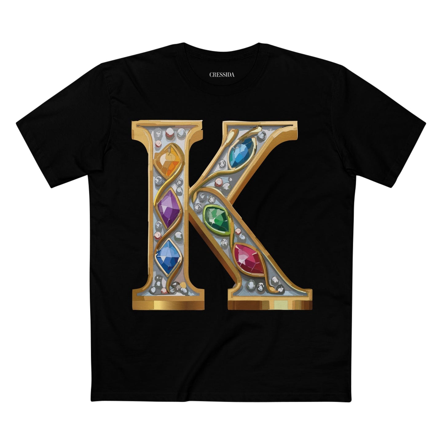 Letter K Graphic Design Tee Unisex 100 Cotton With Antique Gold Letters Artwork T-Shirt