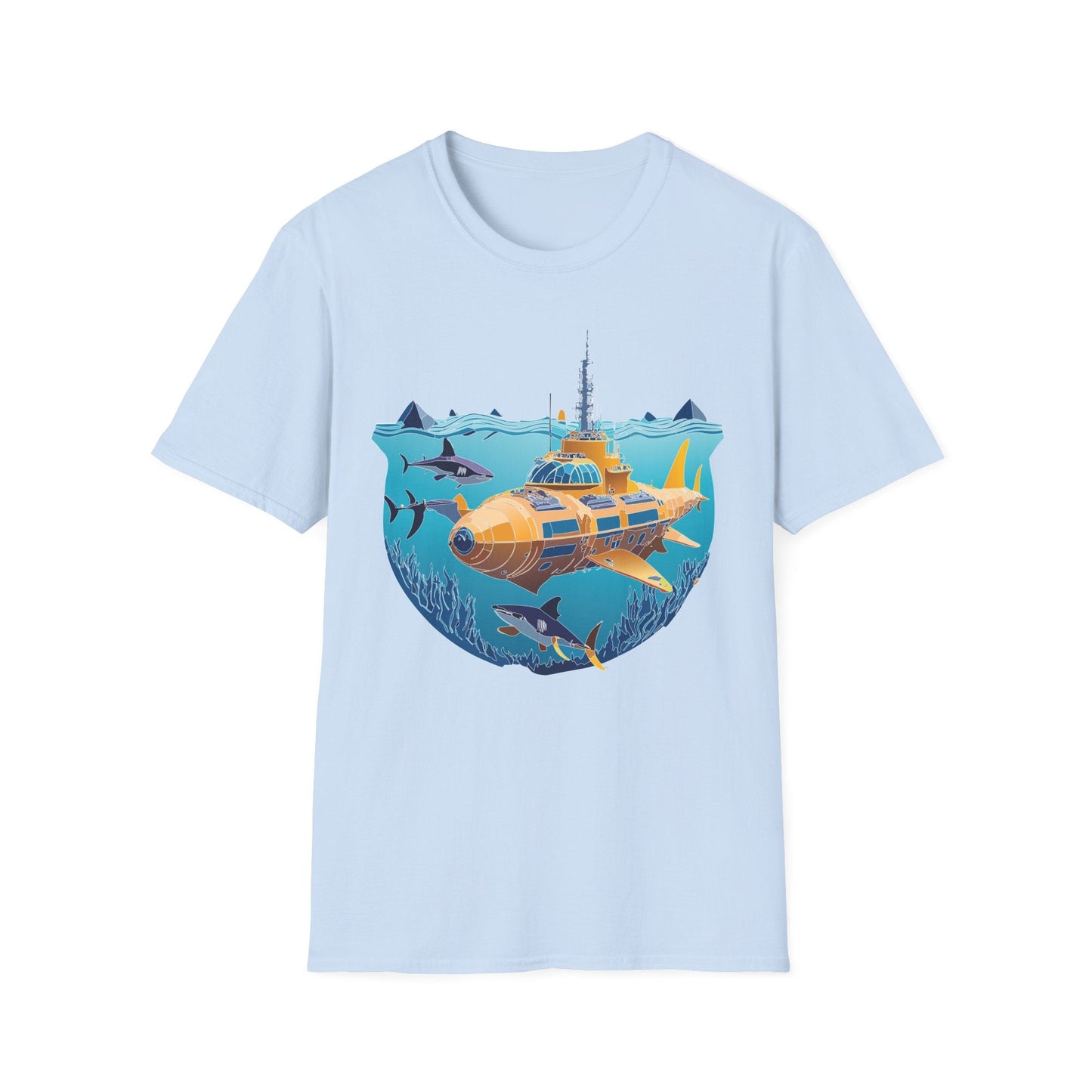 Ocean Tee Shirt Unisex Gildan Softstyle 64000 Ocean Theme Tee With U Boat Design