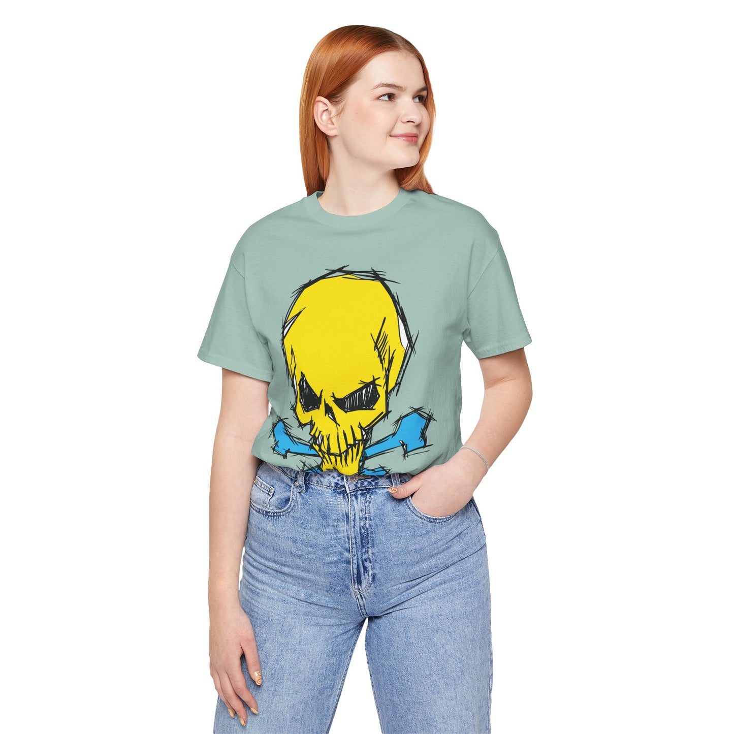 2-Yellow Skull Graphic Design Tee, Skull Shirt, Vintage Tees, Art Design T-Shirt, Vintage Graphic Tee, Art Shirts with Skulls