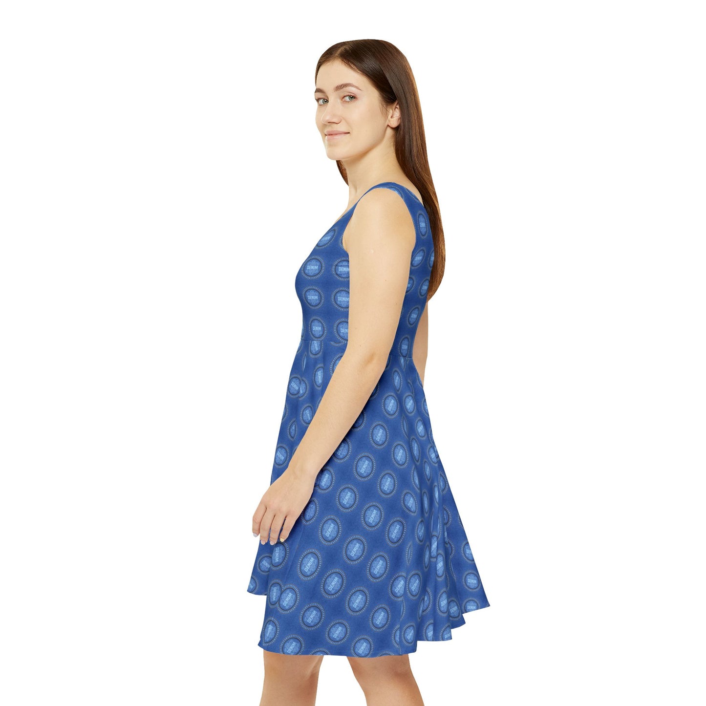 Women Denim Print Skater Dress, Denim Print Poly-Span Dress - 21-2