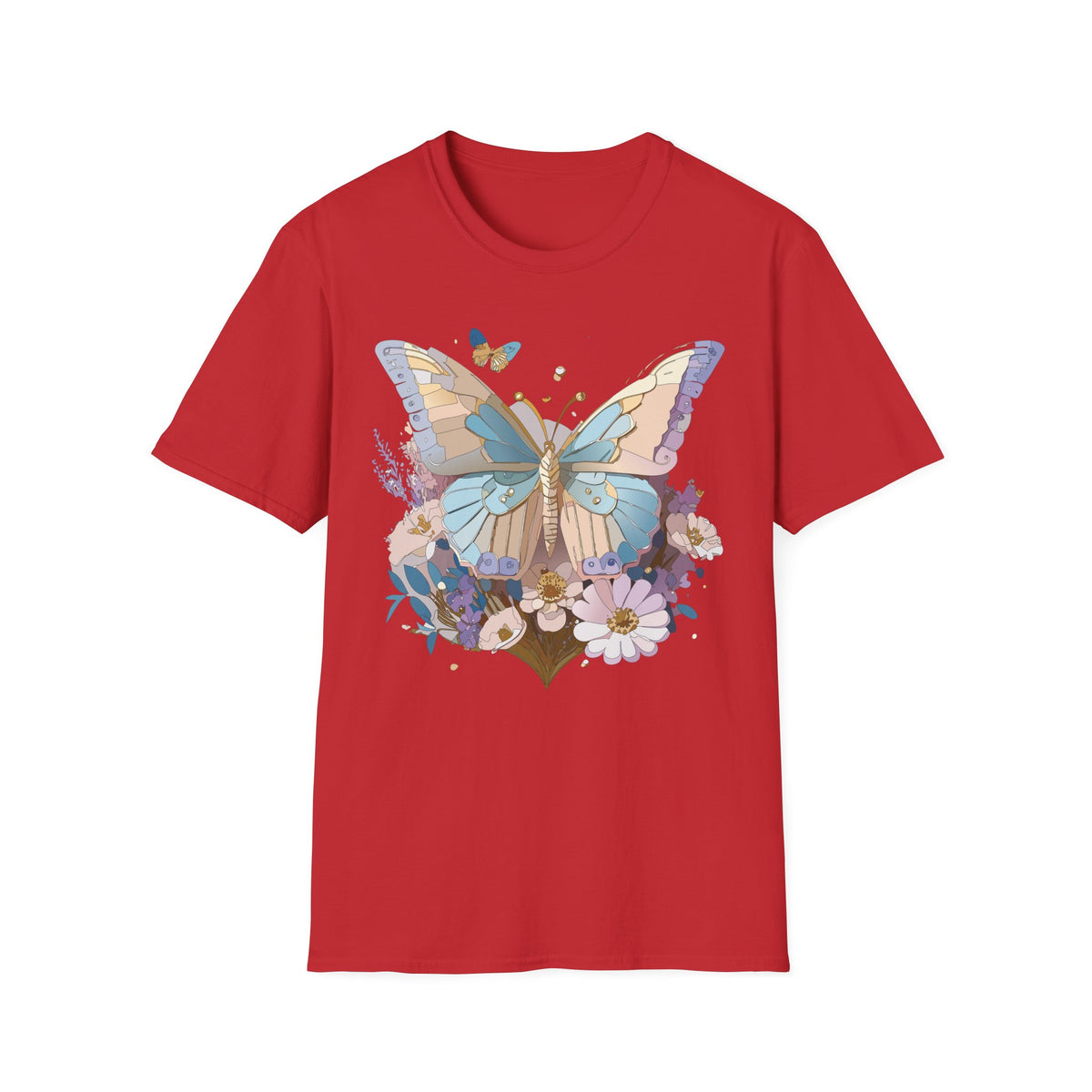 Butterfly Garden T‑Shirt — Pastel Floral Wing Illustration Graphic Design Unisex 100 Cotton Gildan T-Shirt