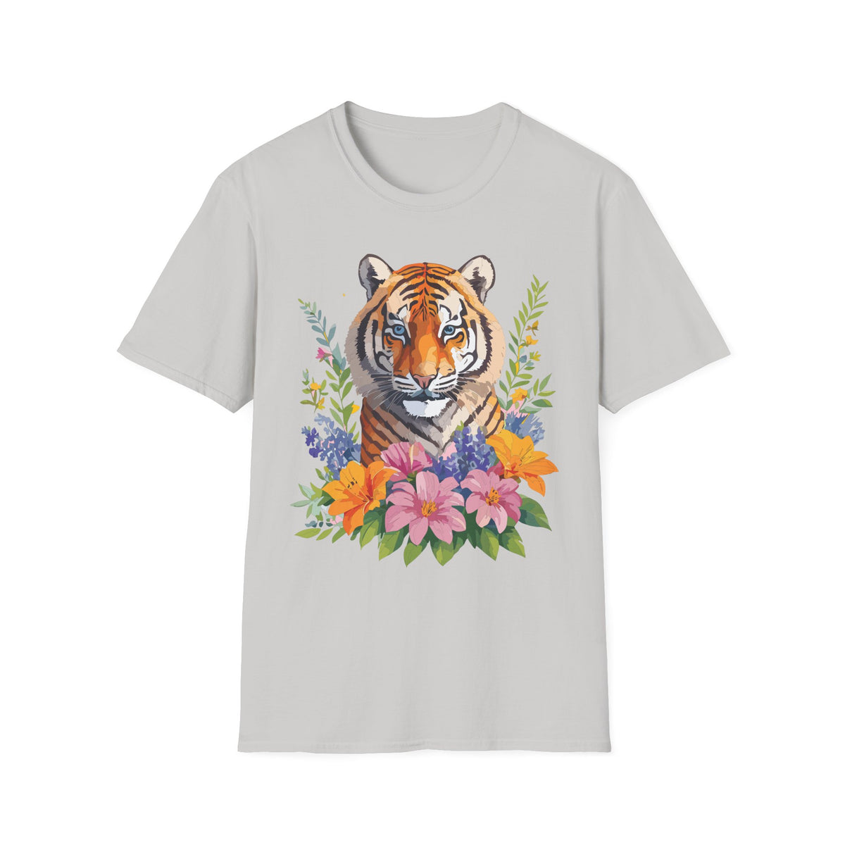 Floral Tiger Illustration T-Shirt | Tiger Face with Flowers