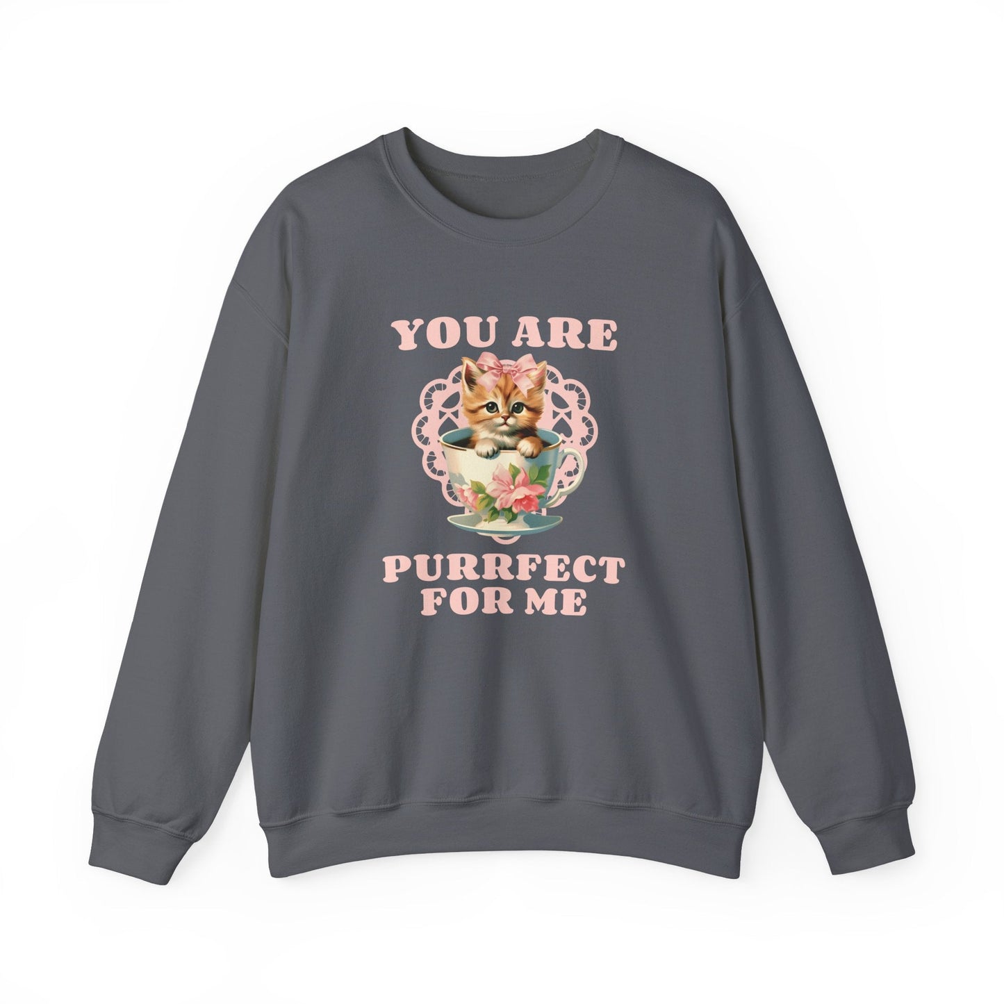 Cat Sweatshirt With Heart Print Valentines Day Unisex 50 50 Cotton Poly Crewneck