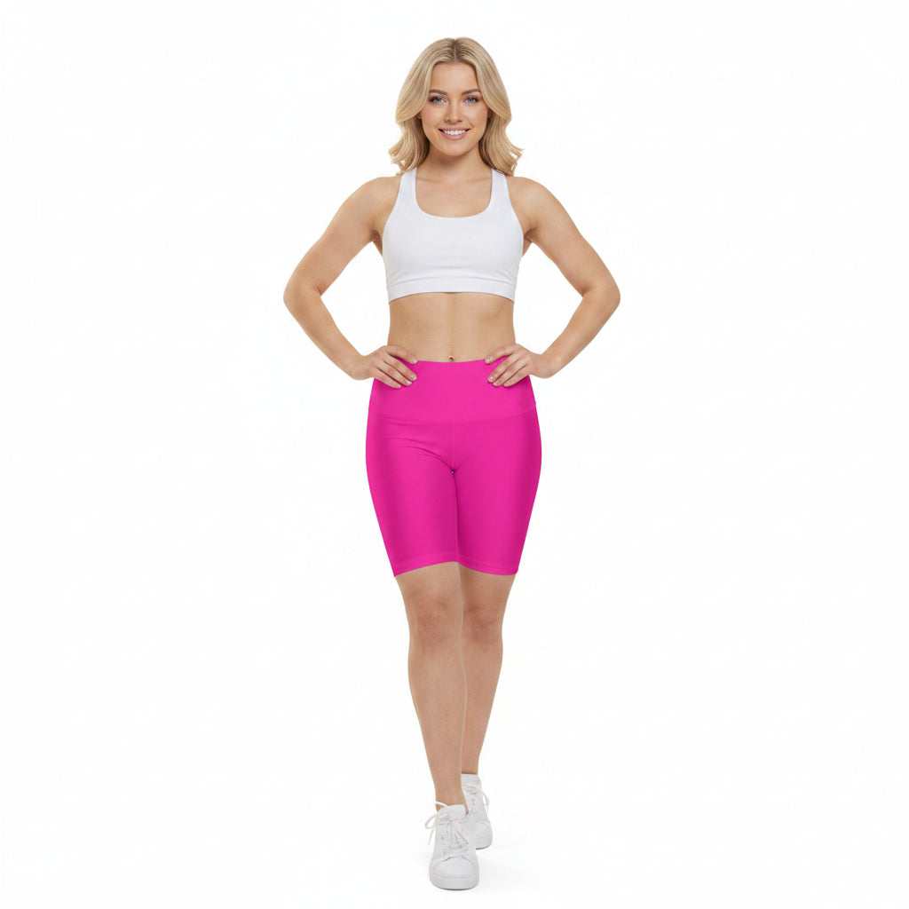 Brilliant Rose Women's Hot Pink Workout Bike Shorts - High-Waist Activewear