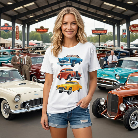Retro Car Vintage Graphic Tee Staple Unisex 100 Cotton Tee Shirt - RC-4
