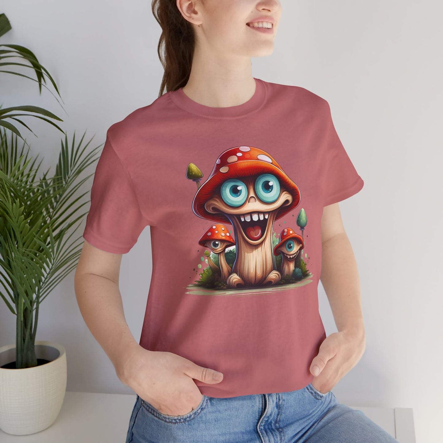 Cute Mushroom Graphic Tee, Fun Cartoon Shirt, Funny Mushroom Shirt, Cute Cartoon Tees, Graphic T-Shirt, Art Design T-Shirt