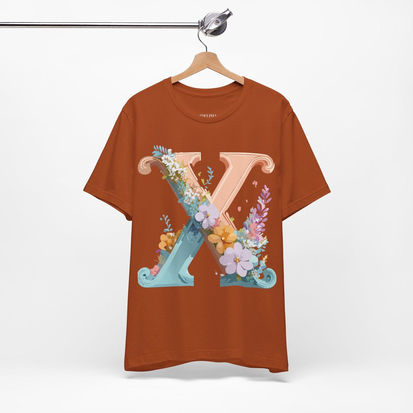 Letter X Shirt Graphic Tee Unisex Short Sleeve Vintage Inspired Adelpha Art Design