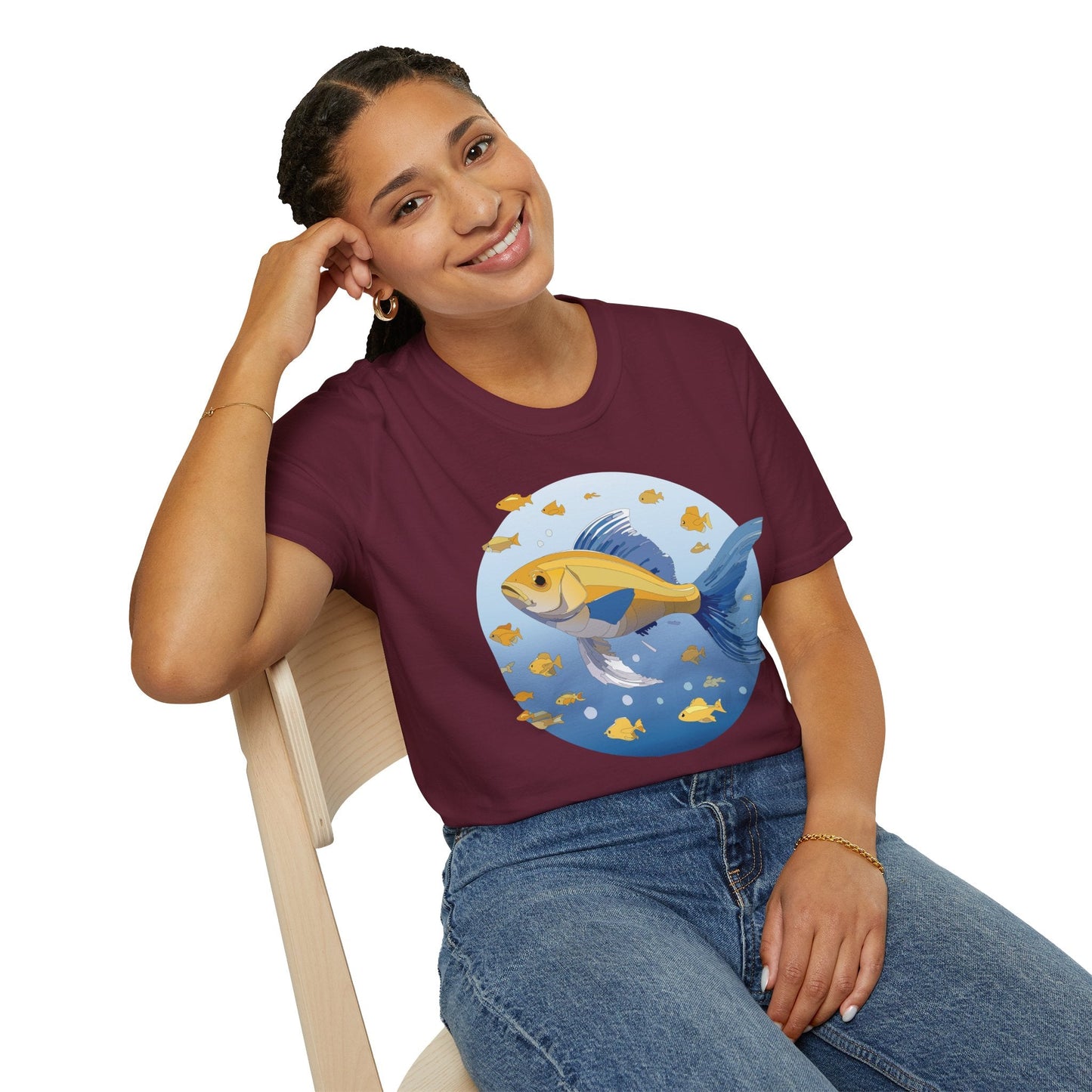 Fish Art Graphic Tee Shirt For Men And Women Unisex Cotton Softstyle Tee With Fish Artwork Design