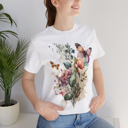 Cotton Tee Shirt with Butterfly Prints