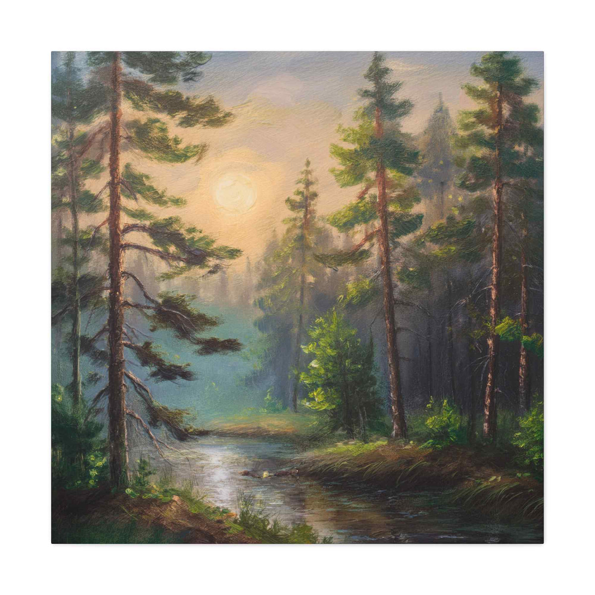 Forest Print Canvas, Trees Oil Paint Print 20x20, 24x24, 30x30, 32x32, 36x36 Art Design Print Pine-Wood Inner Frame MC-74