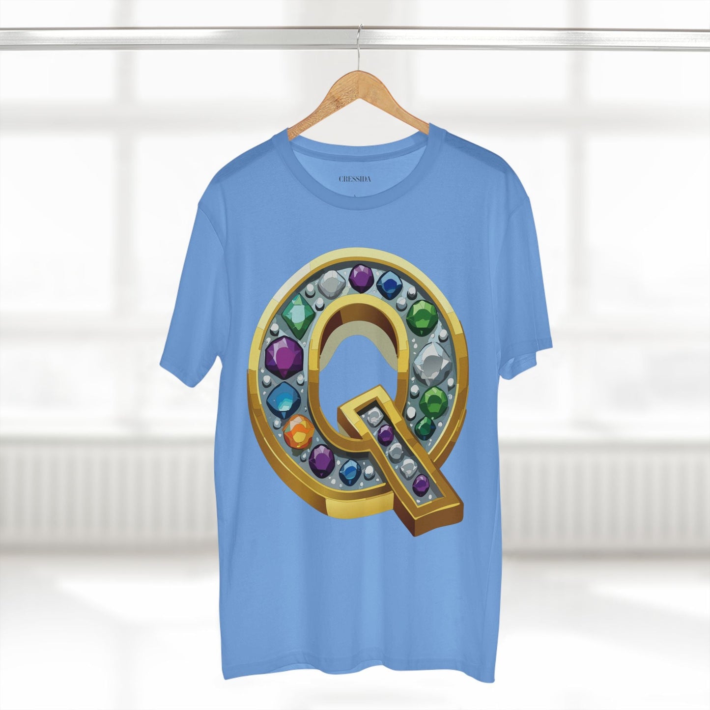 Letter Q Graphic Design Tee Unisex 100 Cotton With Antique Gold Letters Artwork T-Shirt