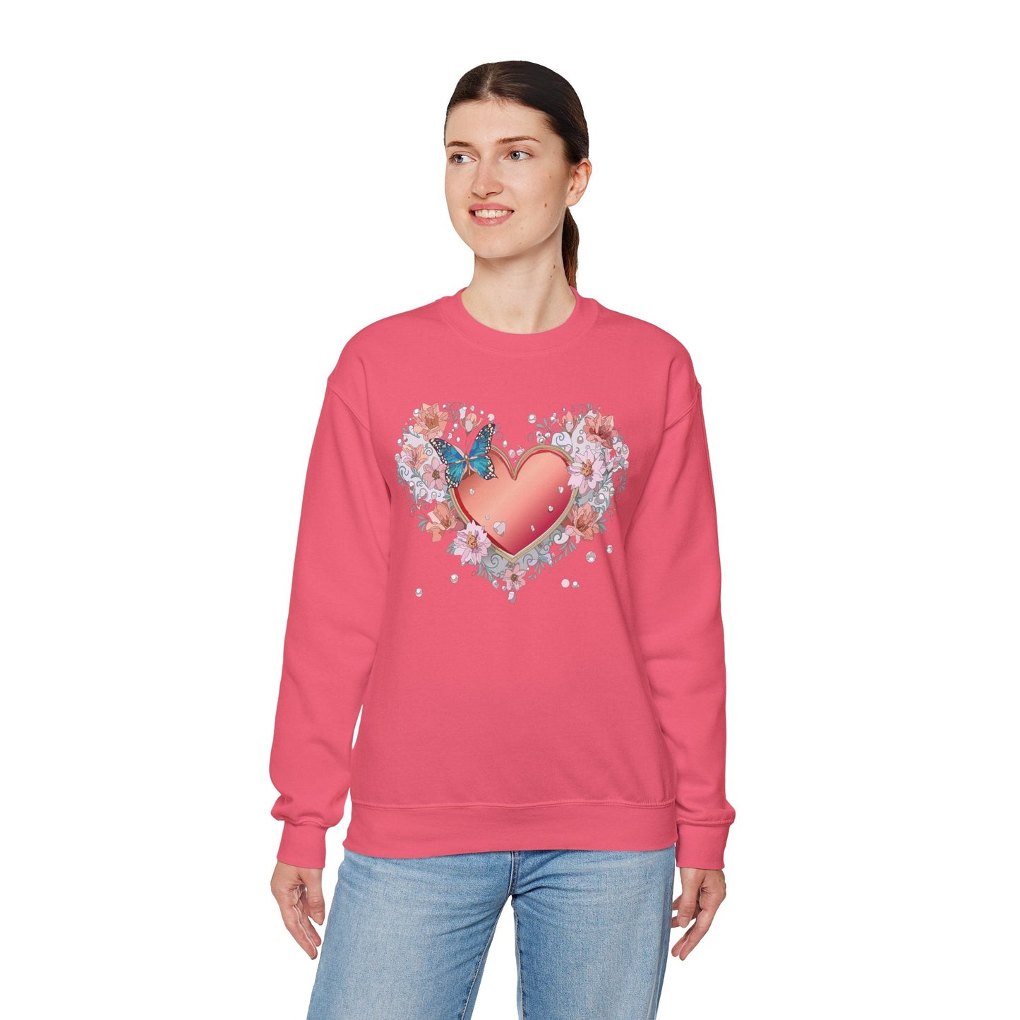 Unisex Floral Heart Sweatshirt With Love Graphic For Valentines Day Gift Cozy Winter Wear
