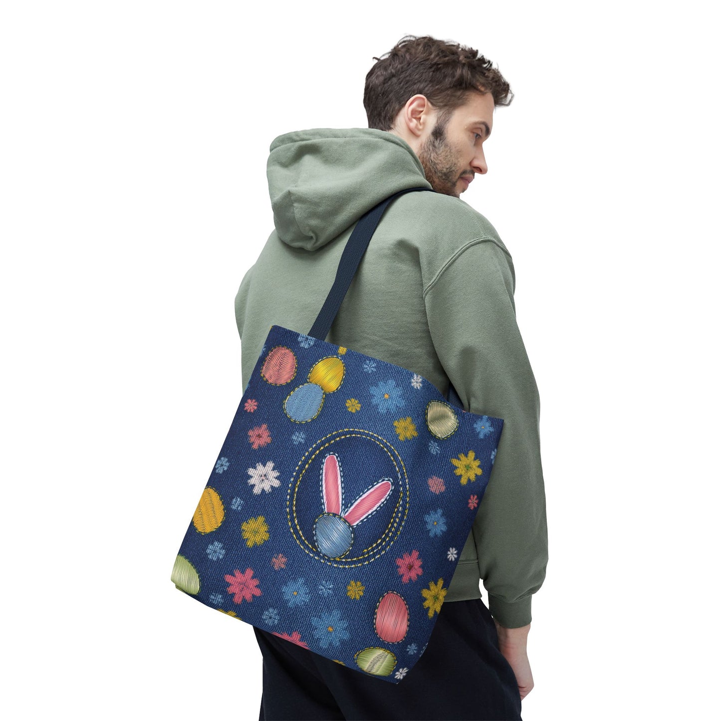 Easter Graphic Design Denim Fabric Imitation Print Unisex Canvas Bag Poly Spun 3 Sizes Tote Bag 204-10