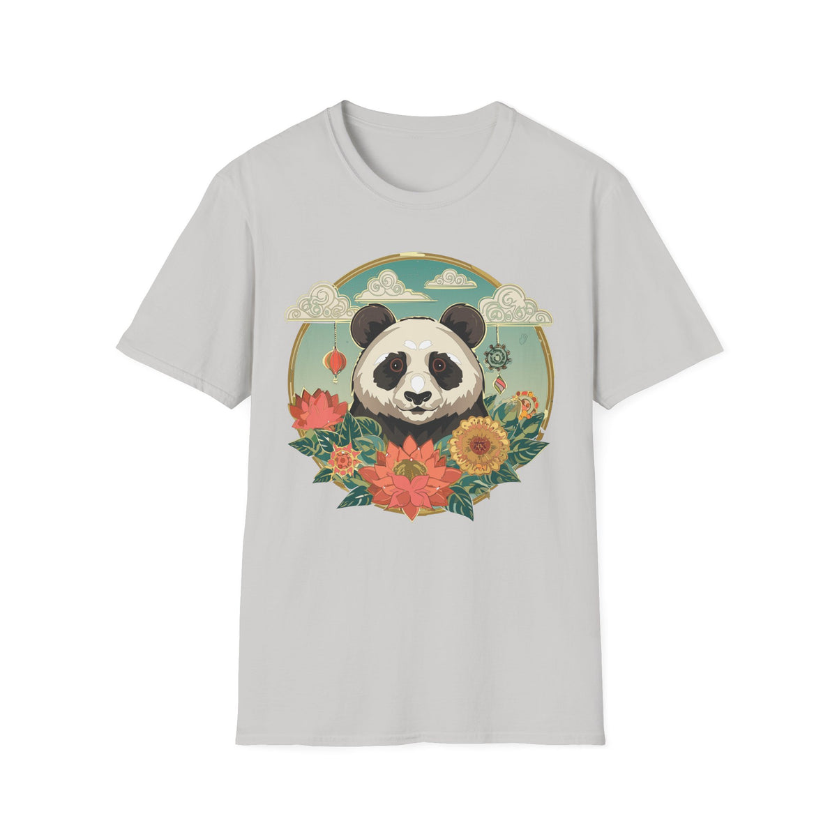 Panda Portrait T-Shirt | Floral Asian-Inspired Illustration