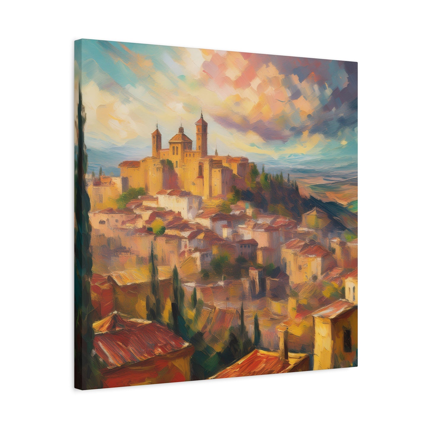 Spanish City Print Canvas, Oil Paint Print 20x20, 24x24, 30x30, 32x32, 36x36 Art Design Print Pine-Wood Inner Frame MC-58