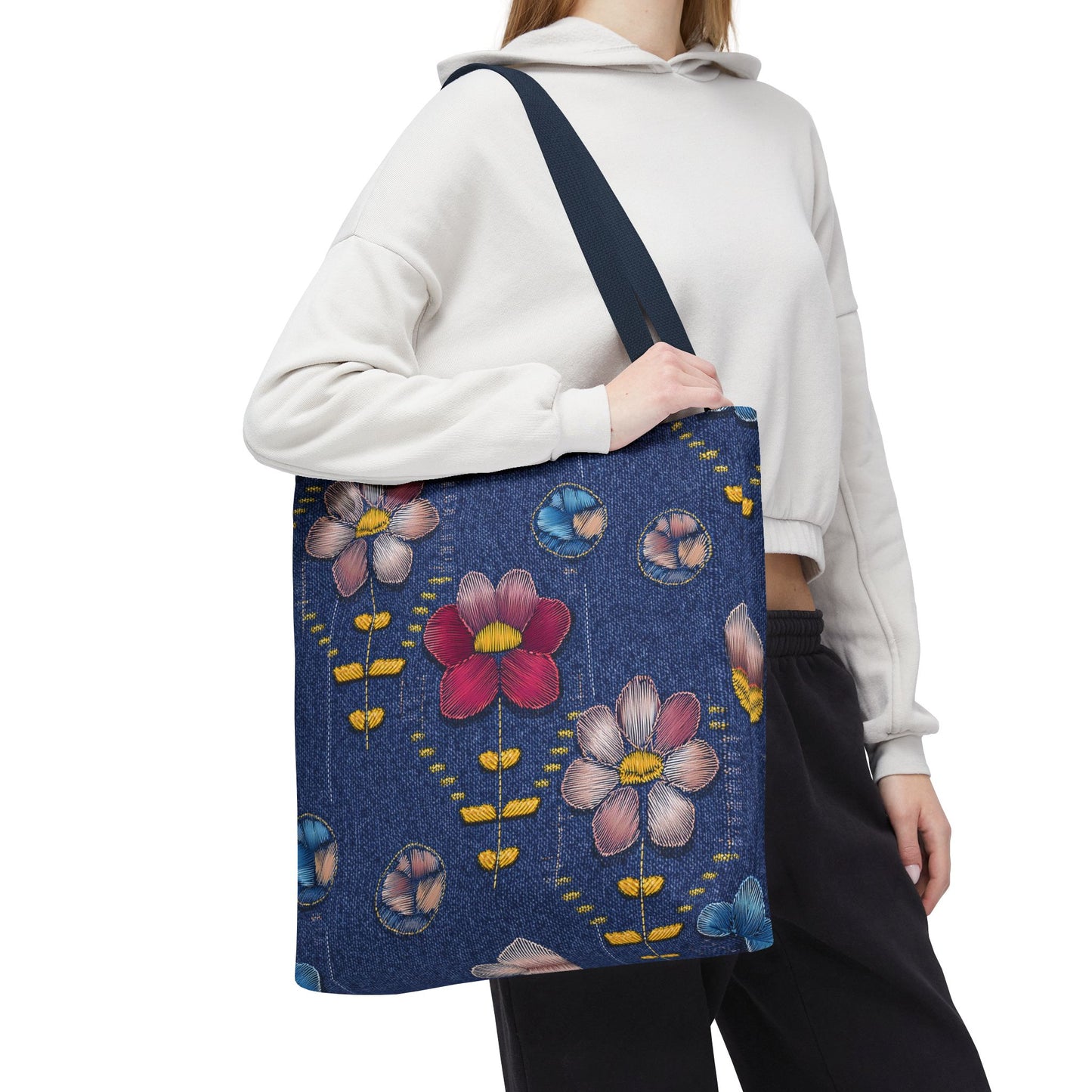 Denim Fabric Imitation Print Unisex Canvas Bag Poly Spun 3 Sizes Tote Bag 159-16