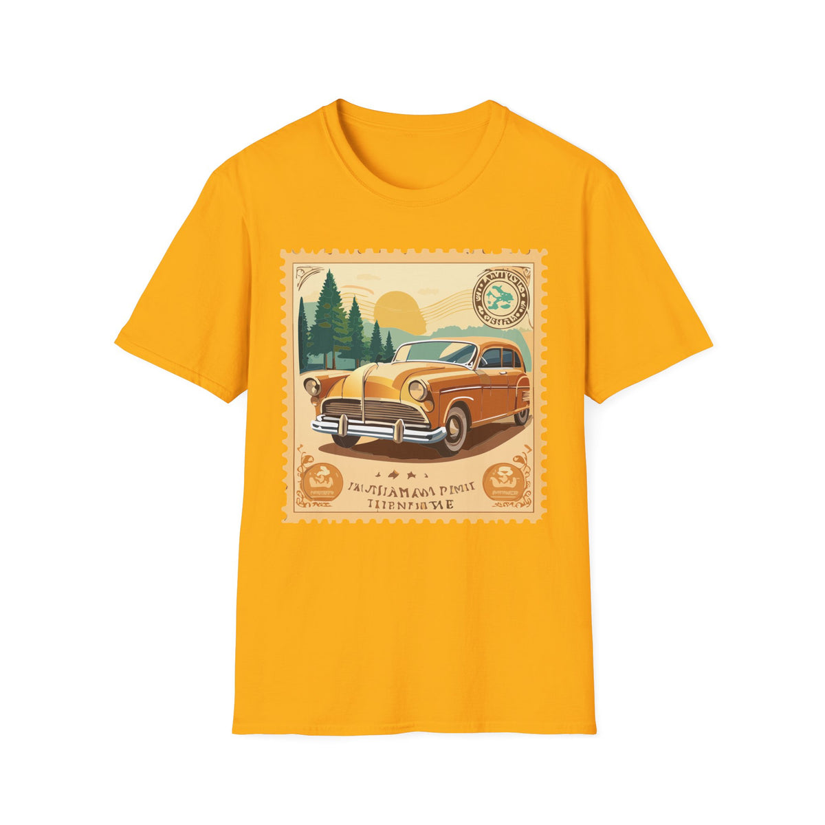 Vintage Classic Car Stamp T-Shirt | Retro Roadtrip Scenic Graphic Tee Unisex 100 Cotton Gildan T-Shirt