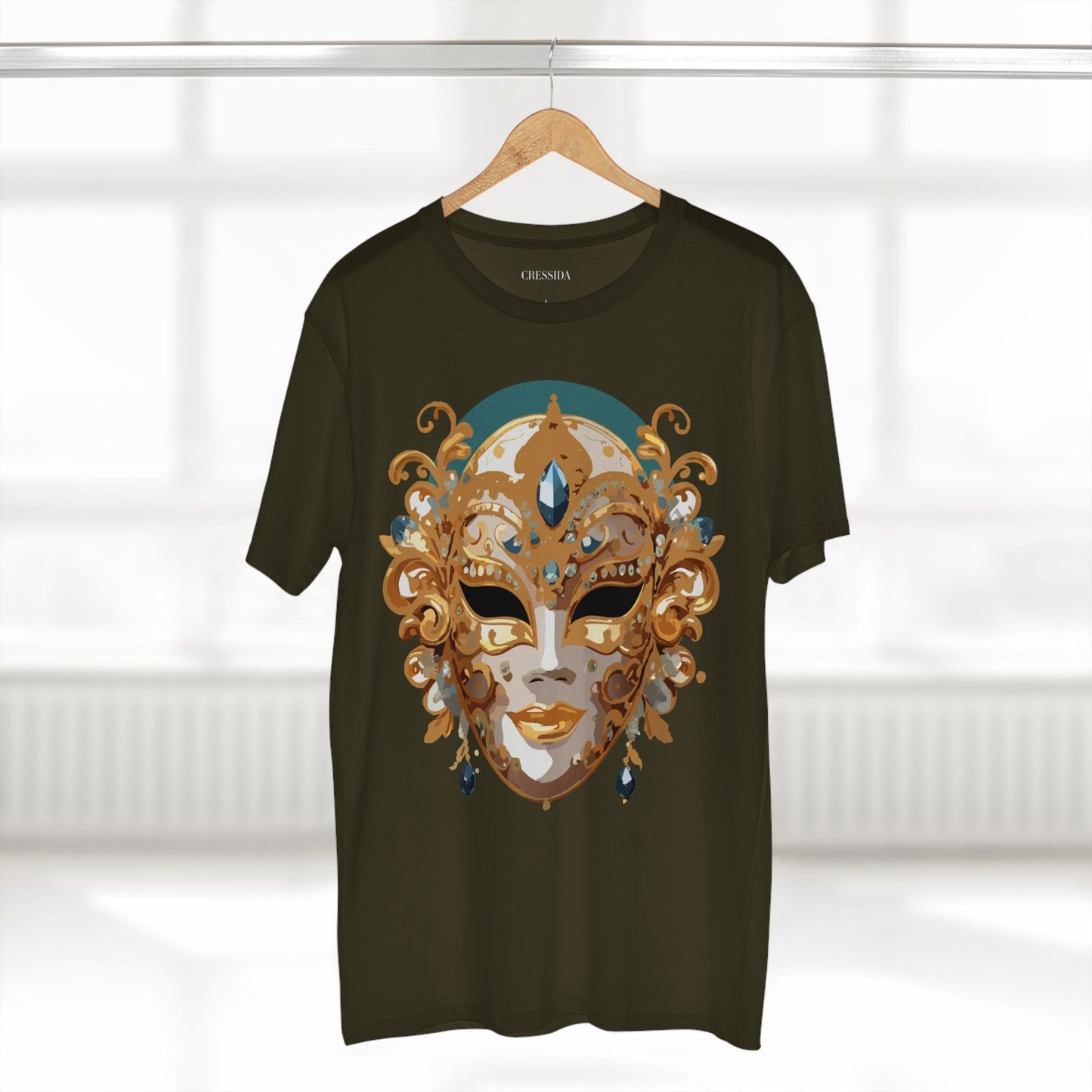 Carnival Mask Graphic T-Shirt Unisex 100 Cotton With Antique Gold Art Design Tee 3