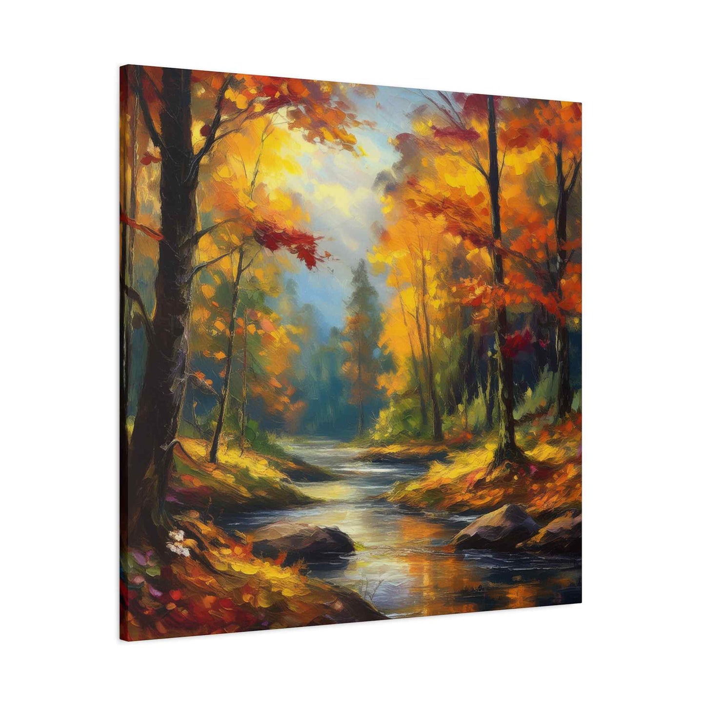 Fall Forest Print Canvas, Oil Paint Print 20x20, 24x24, 30x30, 32x32, 36x36 Art Design Print Pine-Wood Inner Frame MC-104